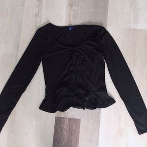 New Black long sleeve tie top